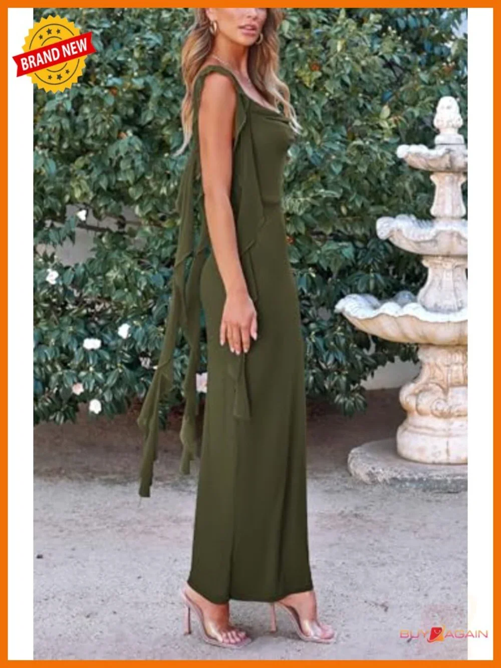 Women's Ruffle Bodycon Maxi Dress Sweetheart Neck Cap Sleeve Open Back Ruched